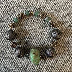Turquoise and silver beaded bracelet